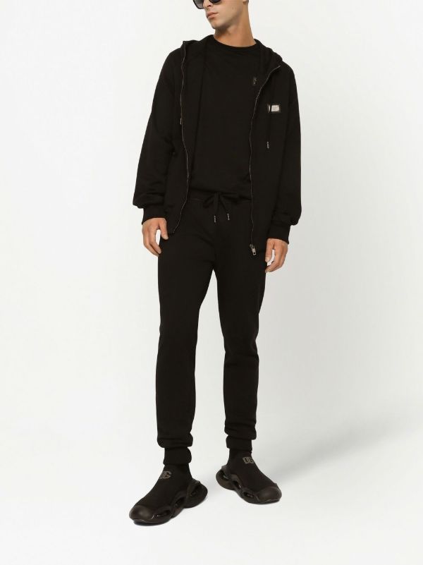 Browns Dolce & Gabbana Black Logo Plaque Cotton Zip-up Hoodie | Browns Hoodies