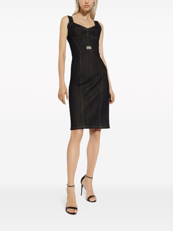 Browns Dolce & Gabbana Black Logo Plaque Denim Midi Dress | Browns Day Dresses