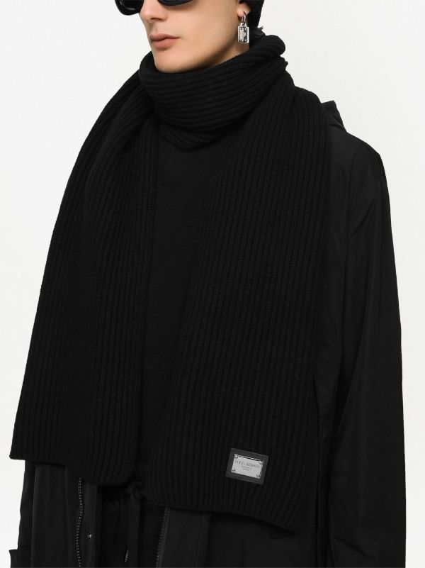 Browns Dolce & Gabbana Black Logo Plaque Knitted Scarf | Browns Scarves
