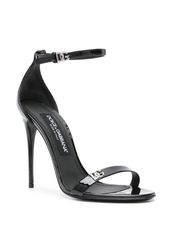 Browns Dolce & Gabbana Black Logo-Plaque Patent Leather Sandals | Browns Sandals