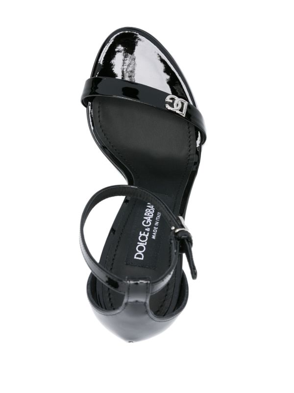 Browns Dolce & Gabbana Black Logo-Plaque Patent Leather Sandals | Browns Sandals