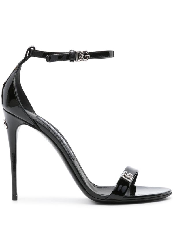 browns Dolce & Gabbana Black Logo-Plaque Patent Leather Sandals | Browns Sandals