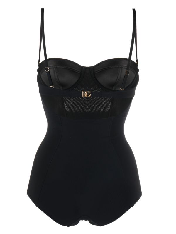 Browns Dolce & Gabbana Black Logo Plaque Swimsuit | Browns One-Pieces