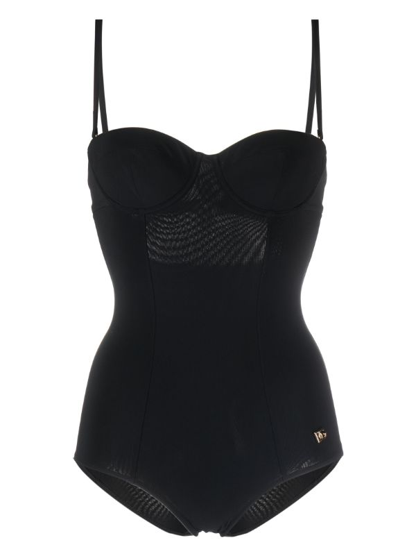 browns Dolce & Gabbana Black Logo Plaque Swimsuit | Browns One-Pieces