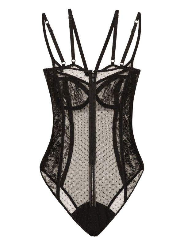 Browns Dolce & Gabbana Black Panelled Lace Bodysuit | Browns Bodies