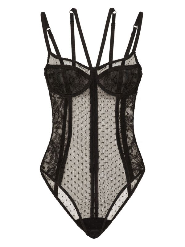 browns Dolce & Gabbana Black Panelled Lace Bodysuit | Browns Bodies