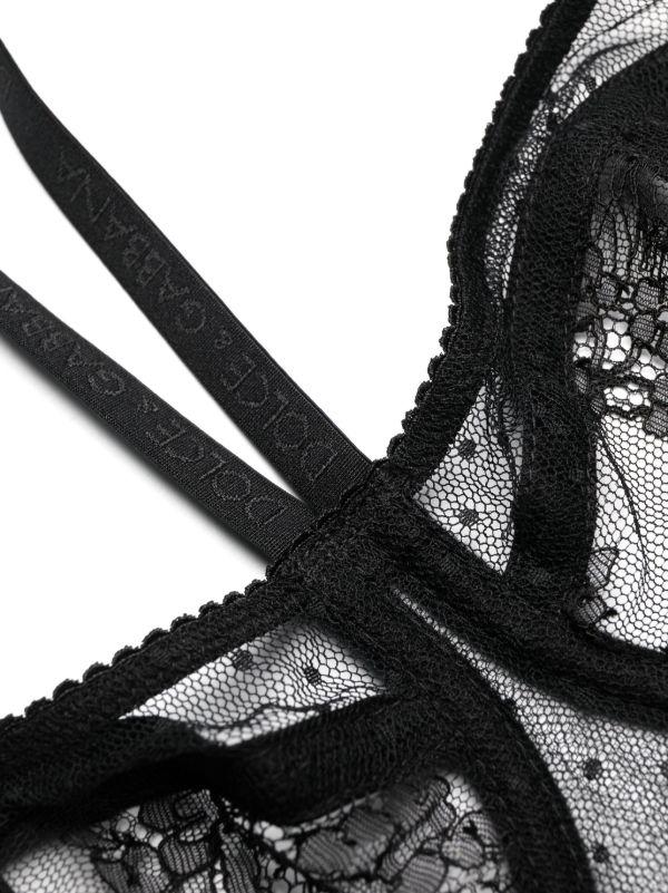 Browns Dolce & Gabbana Black Semi-Sheer Balconette Corset Bra | Browns Bras