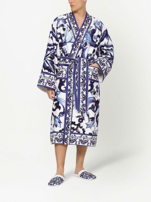 Browns Dolce & Gabbana Blue Majolica Cotton Robe | Browns Dressing Gowns & Robes