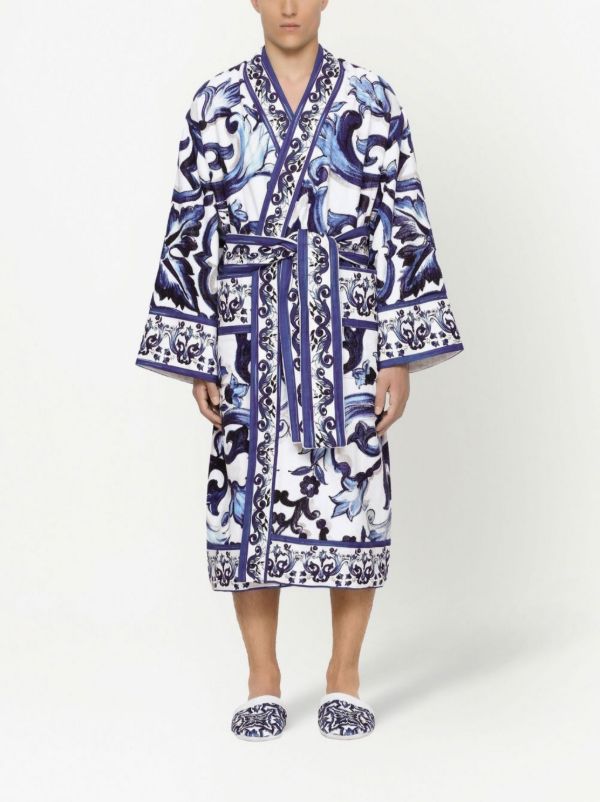 Browns Dolce & Gabbana Blue Majolica Cotton Robe | Browns Dressing Gowns & Robes