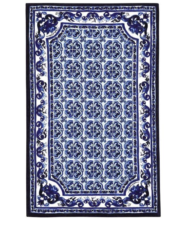 Browns Dolce & Gabbana Blue Mediterraneo Print Cotton Beach Towel | Browns Towels
