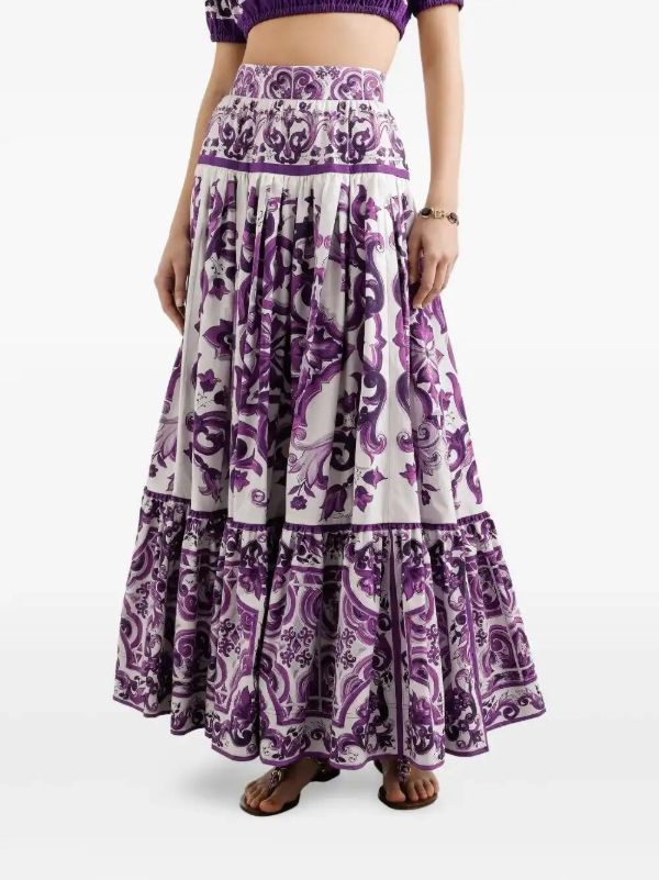 Browns Dolce & Gabbana Majolica-print Maxi Skirt | Browns Pleated Skirts