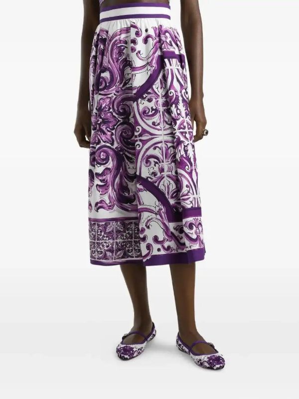 Browns Dolce & Gabbana Majolica-print Midi Skirt | Browns A-Line Skirts
