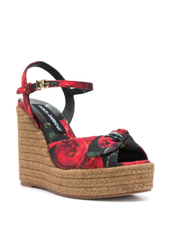 Browns Dolce & Gabbana Red Rose-Print Sandals | Browns Espadrilles