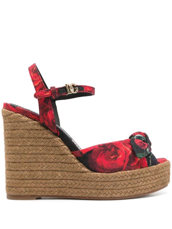 browns Dolce & Gabbana Red Rose-Print Sandals | Browns Espadrilles