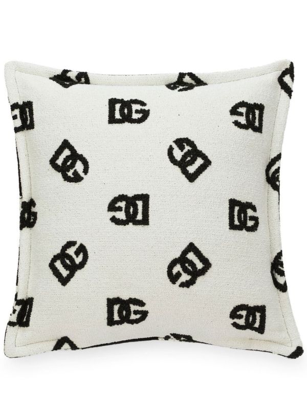 browns Dolce & Gabbana White and Black Double Face DG Logo Cushion | Browns Cushions