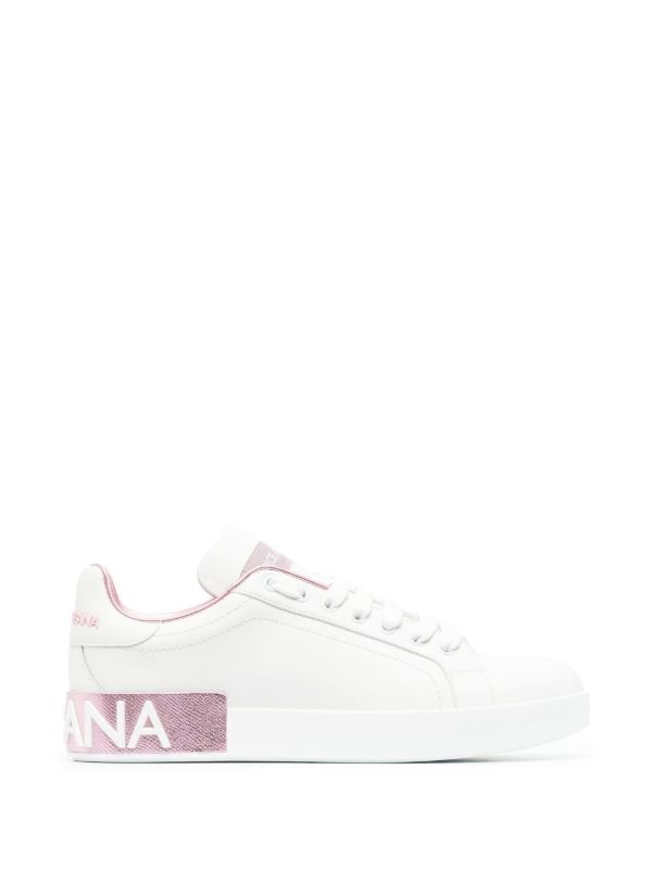 browns Dolce & Gabbana White And Pink Portofino Sneakers | Browns Sneakers
