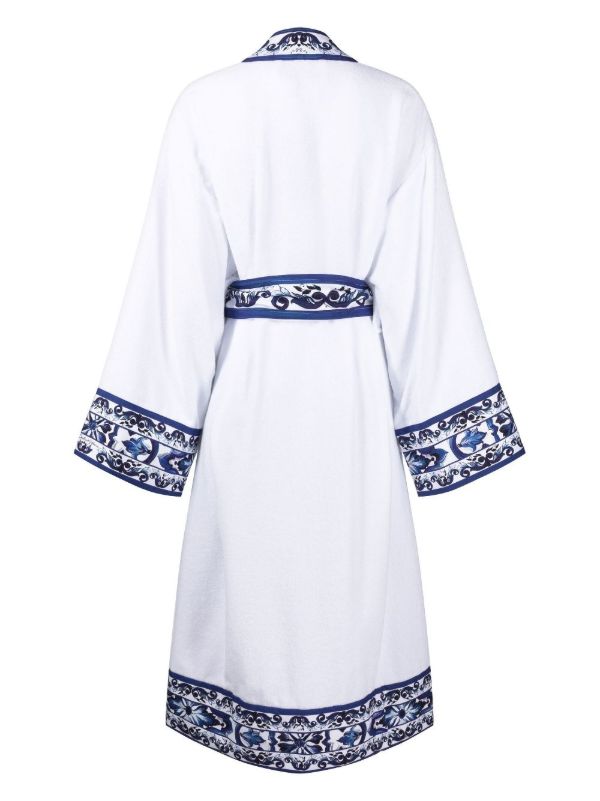 Browns Dolce & Gabbana White Carretto Siciliano Cotton Robe | Browns Dressing Gowns & Robes
