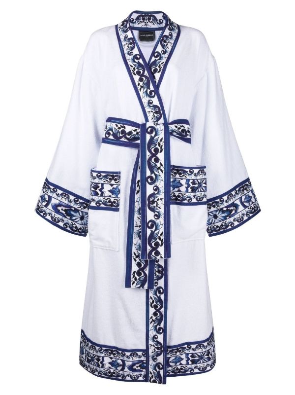 browns Dolce & Gabbana white Carretto Siciliano cotton robe | Browns Dressing Gowns & Robes