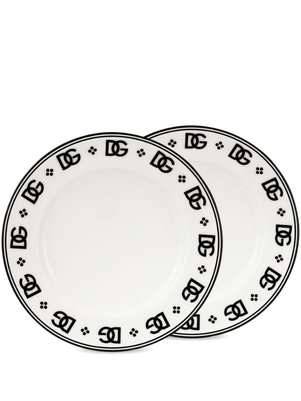 browns Dolce & Gabbana White DG Plates Set | Browns Plates & Bowls