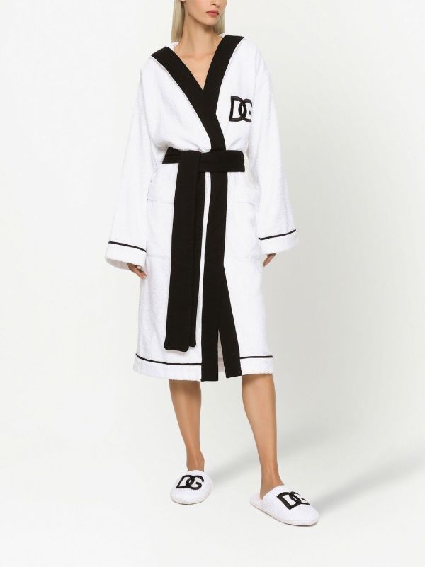 Browns Dolce & Gabbana White Logo-embroidered Cotton Robe | Browns Dressing Gowns & Robes