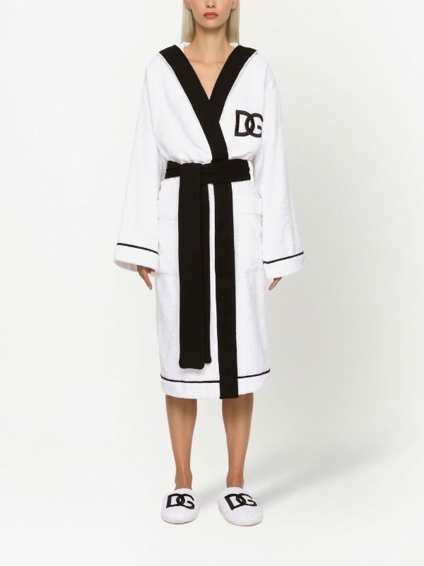Browns Dolce & Gabbana White Logo-embroidered Cotton Robe | Browns Dressing Gowns & Robes