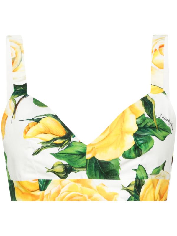 browns Dolce & Gabbana White Rose-Print Bra Top | Browns Blouses