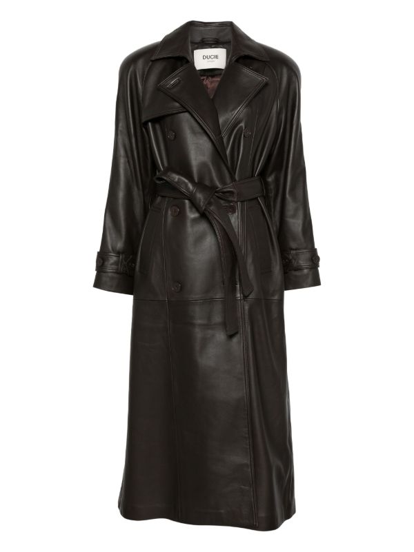 browns ducie double-breasted belted leather coat | Browns Trench Coats & Raincoats