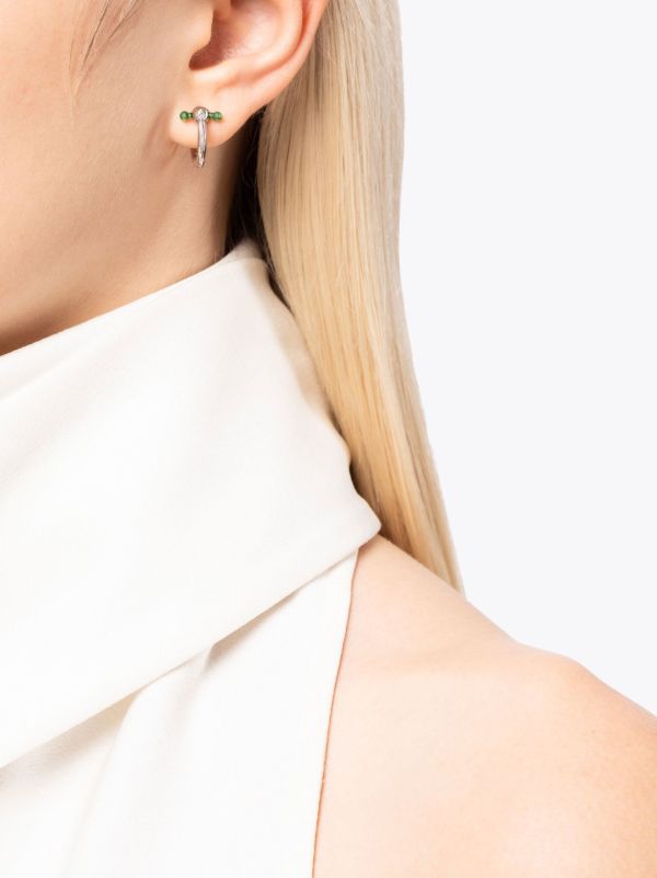 Browns EÉRA 18K White Gold Green Bar Mini Single Hoop Earring | Browns Fine Earrings
