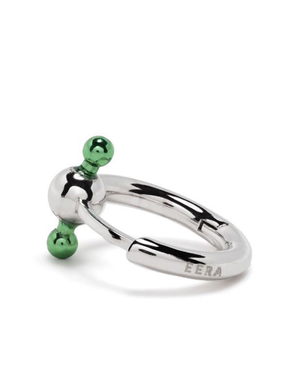 Browns EÉRA 18K White Gold Green Bar Mini Single Hoop Earring | Browns Fine Earrings