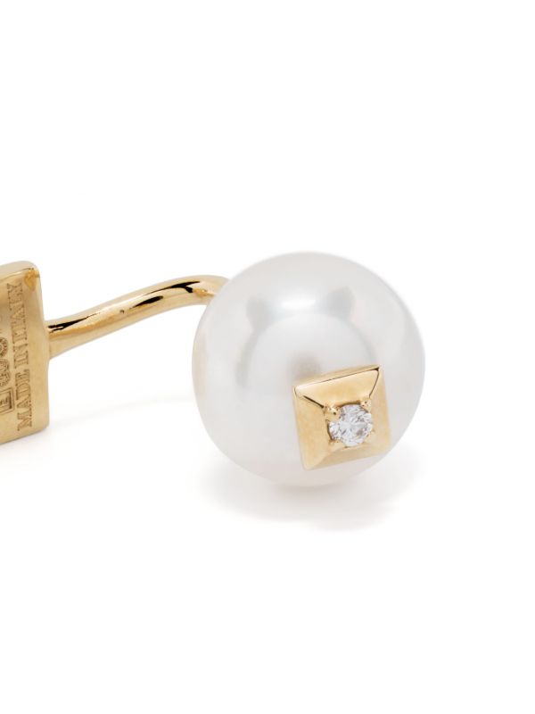 Browns EÉRA 18K Yellow Gold Double Pearl And Diamond Single Stud Earring | Browns Fine Earrings