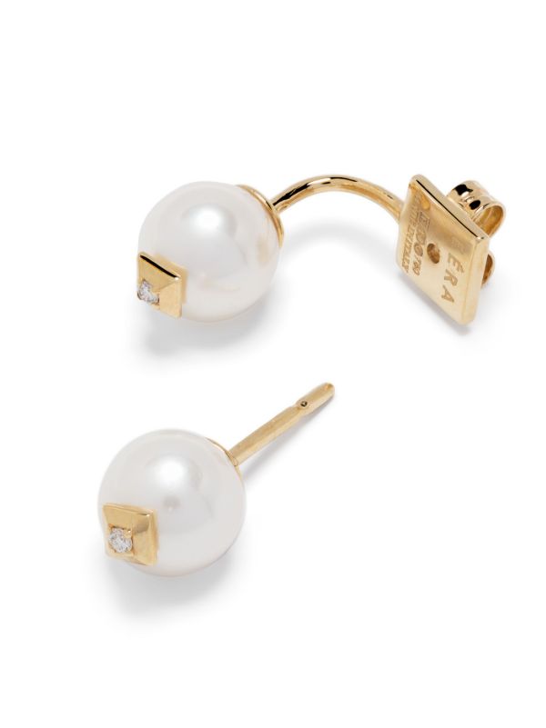 Browns EÉRA 18K Yellow Gold Double Pearl And Diamond Single Stud Earring | Browns Fine Earrings