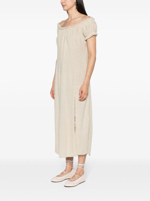 Browns Elena Velez Cloud Beige Off-The-Shoulder Midi Dress | Browns Day Dresses