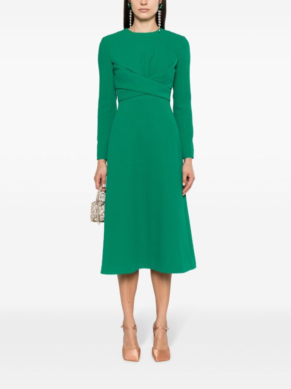 Browns Emilia Wickstead Green Elta Crepe Flared Midi Dress | Browns Evening Dresses