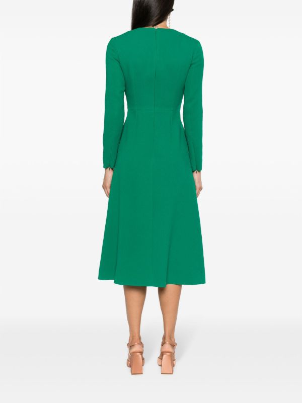 Browns Emilia Wickstead Green Elta Crepe Flared Midi Dress | Browns Evening Dresses