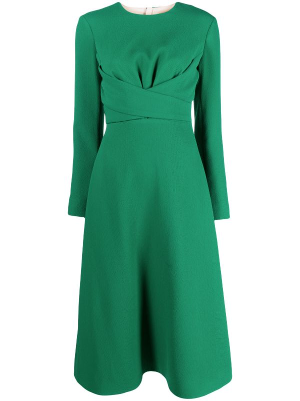 browns Emilia Wickstead Green Elta Crepe Flared Midi Dress | Browns Evening Dresses