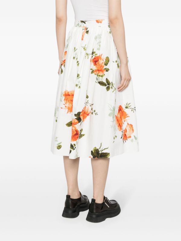 Browns ERDEM White Floral-Print Cotton Skirt | Browns A-Line Skirts