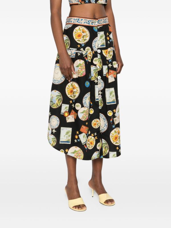 Browns FARM Rio Trip Souvenir Midi Skirt | Browns A-Line Skirts