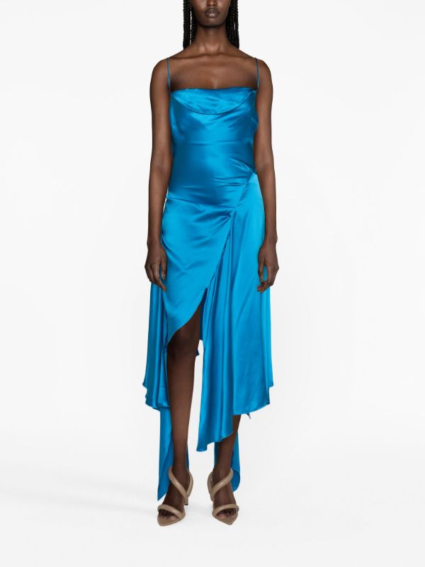 Browns FEBEN Blue Cowl Asymmetric Silk Dress | Browns Cocktail & Party Dresses