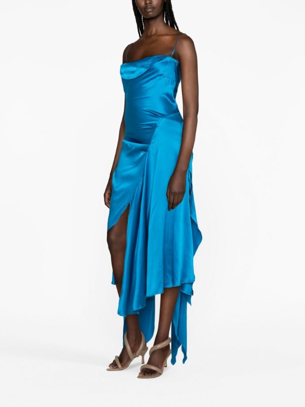 Browns FEBEN Blue Cowl Asymmetric Silk Dress | Browns Cocktail & Party Dresses