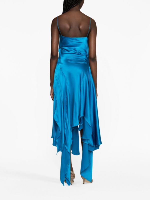 Browns FEBEN Blue Cowl Asymmetric Silk Dress | Browns Cocktail & Party Dresses