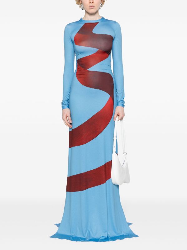Browns FEBEN Blue Graphic-Print Maxi Dress | Browns Evening Dresses