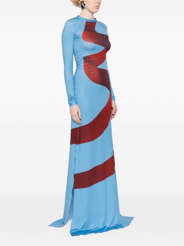 Browns FEBEN Blue Graphic-Print Maxi Dress | Browns Evening Dresses