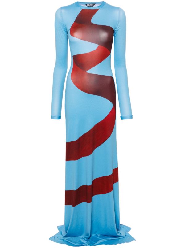 browns FEBEN Blue Graphic-Print Maxi Dress | Browns Evening Dresses