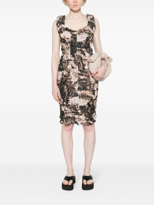 Browns FEBEN Brown Abstract-Print Shirred Midi Dress | Browns Day Dresses