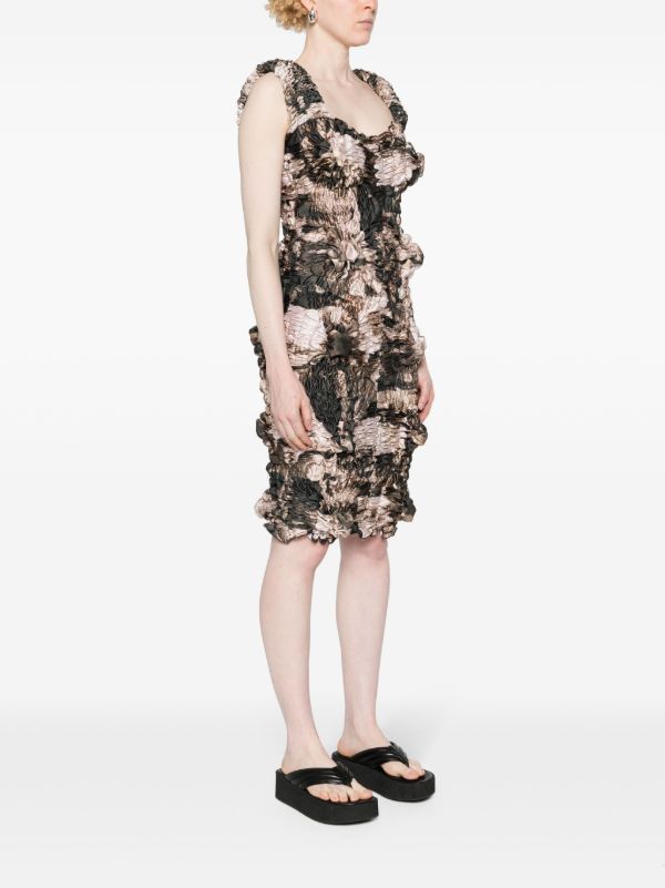Browns FEBEN Brown Abstract-Print Shirred Midi Dress | Browns Day Dresses