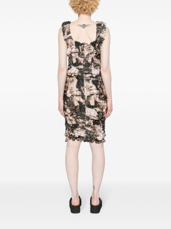 Browns FEBEN Brown Abstract-Print Shirred Midi Dress | Browns Day Dresses