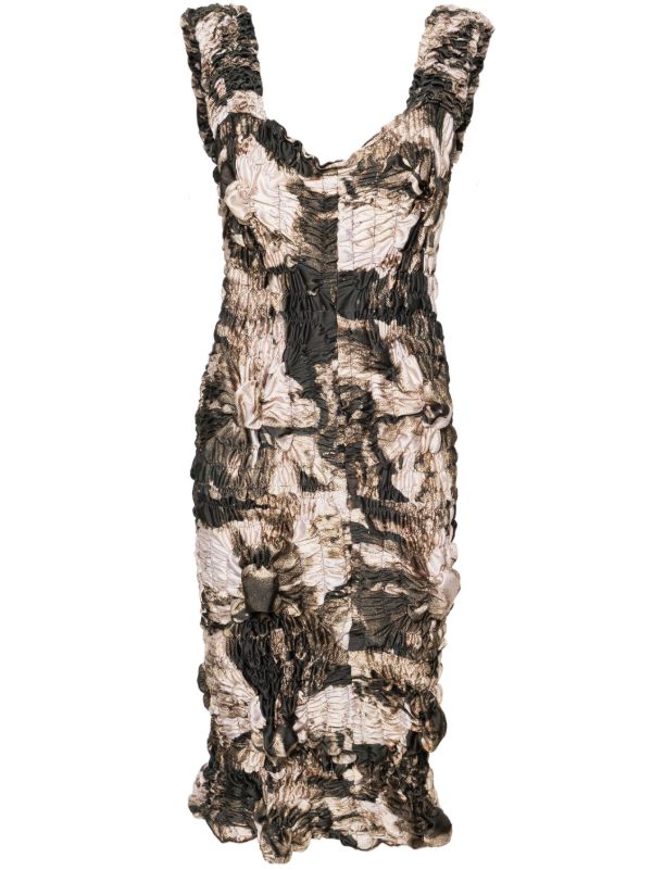 browns FEBEN Brown Abstract-Print Shirred Midi Dress | Browns Day Dresses
