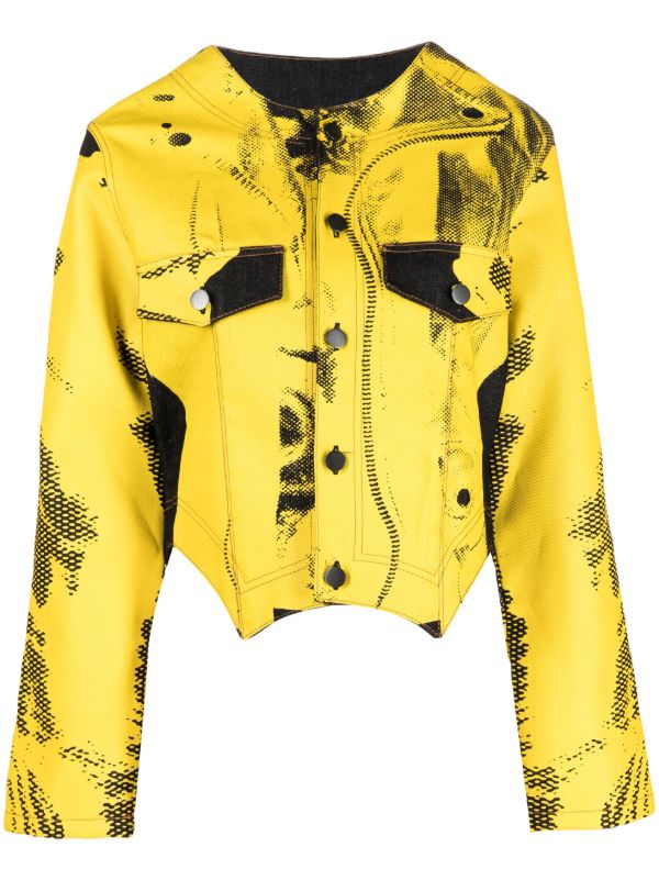 browns FEBEN yellow Charriot printed biker jacket | Browns Biker Jackets