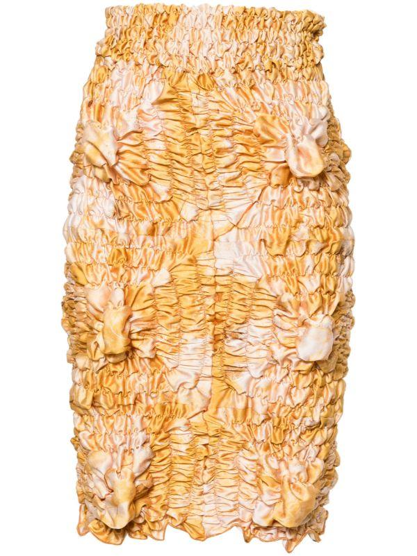 browns FEBEN Yellow Tie-Dye Shirred Midi Skirt | Browns Straight Skirts