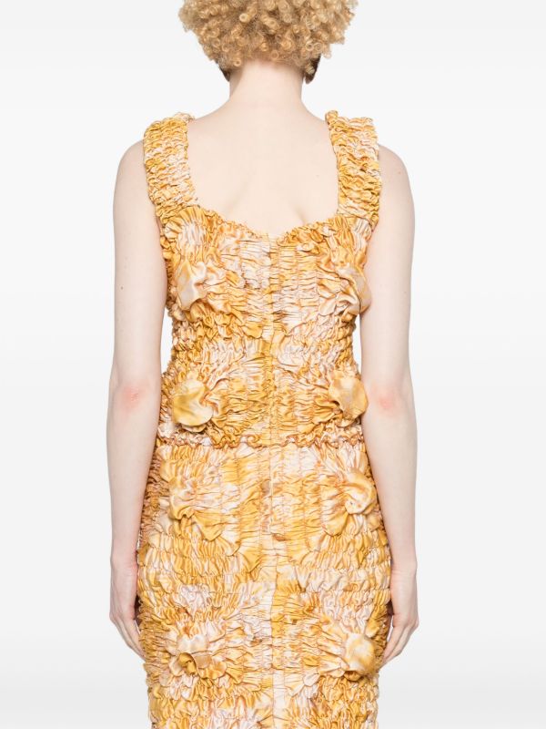 Browns FEBEN Yellow Tie-Dye Shirred Top | Browns Vests & Tank Tops